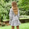 Vintage Print Lantern Sleeve Collared Tied Shirt Dress in Dresses