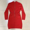 Sexy V Elegant Lion Buckle Collared Knitted Sheath Dress in Dresses