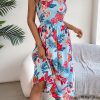 Printing Lace Up Waist Vacation Beach Dress in Dresses