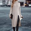 Loose Turtleneck Long Sleeve Split Dress in Dresses