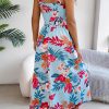 Printing Lace Up Waist Vacation Beach Dress in Dresses