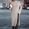 Loose Turtleneck Long Sleeve Split Dress in Dresses