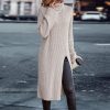 Loose Turtleneck Long Sleeve Split Dress in Dresses