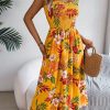 Printing Lace Up Waist Vacation Beach Dress in Dresses