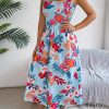 Printing Lace Up Waist Vacation Beach Dress in Dresses