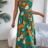 Printing Lace Up Waist Vacation Beach Dress in Dresses