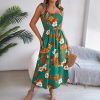 Printing Lace Up Waist Vacation Beach Dress in Dresses