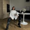 White Lace Up Satin Drape Loose Bell Sleeve Shirt Dress in Dresses