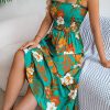 Printing Lace Up Waist Vacation Beach Dress in Dresses