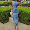 Sexy Mesh Floral Print Sleeveless Pleated Slim Fit Dress in Dresses