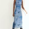 Sexy Mesh Floral Print Sleeveless Pleated Slim Fit Dress in Dresses