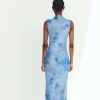 Sexy Mesh Floral Print Sleeveless Pleated Slim Fit Dress in Dresses