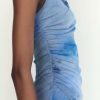 Sexy Mesh Floral Print Sleeveless Pleated Slim Fit Dress in Dresses