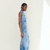 Sexy Mesh Floral Print Sleeveless Pleated Slim Fit Dress in Dresses