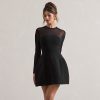 Mesh Stitching Exposed Waist Tight Elegant Mini Dress in Dresses