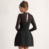 Mesh Stitching Exposed Waist Tight Elegant Mini Dress in Dresses