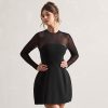 Mesh Stitching Exposed Waist Tight Elegant Mini Dress in Dresses