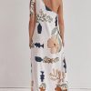 One Shoulder Printed Pocket Loose Vacation Dress in Dresses
