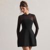 Mesh Stitching Exposed Waist Tight Elegant Mini Dress in Dresses
