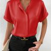 Stand Collar Short Sleeve Satin Shirt in Shirts & Blouses