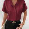 Stand Collar Short Sleeve Satin Shirt in Shirts & Blouses