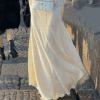 Irregular Asymmetric Lace Stitching Satin Fishtail Skirt in Skirts