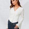 Sexy Slim Collared Bell Sleeve Jacquard Shirt in Shirts & Blouses