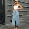 Washed Split Button Denim Mid Length Skirt in Skirts