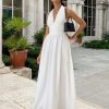 Tight Waist V Neck Lace Up Pure Cottom Maxi Dress in Dresses