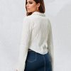 Sexy Slim Collared Bell Sleeve Jacquard Shirt in Shirts & Blouses