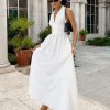 Tight Waist V Neck Lace Up Pure Cottom Maxi Dress in Dresses