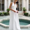 Tight Waist V Neck Lace Up Pure Cottom Maxi Dress in Dresses
