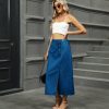 Washed Split Button Denim Mid Length Skirt in Skirts