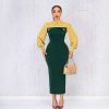 Elegant Contrast Color Tight Waist Sheath Back Slit Dress in Dresses