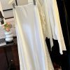 Irregular Asymmetric Lace Stitching Satin Fishtail Skirt in Skirts
