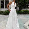 Tight Waist V Neck Lace Up Pure Cottom Maxi Dress in Dresses