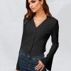 Sexy Slim Collared Bell Sleeve Jacquard Shirt in Shirts & Blouses