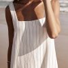 Square Collar Striped Minimalist Basic Sleeveless Dress in Dresses
