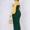 Elegant Contrast Color Tight Waist Sheath Back Slit Dress in Dresses