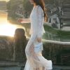 Irregular Asymmetric Lace Stitching Satin Fishtail Skirt in Skirts