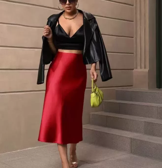 Elegant Fishtail Satin Mid Length Skirt in Skirts