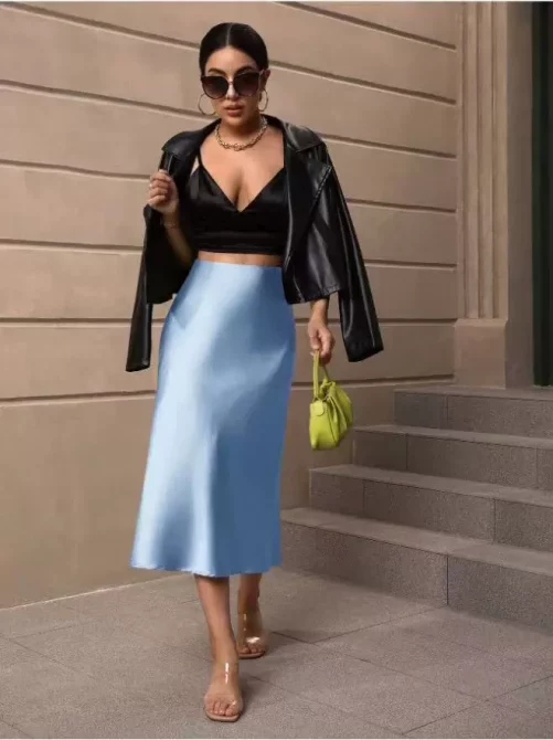 Elegant Fishtail Satin Mid Length Skirt in Skirts