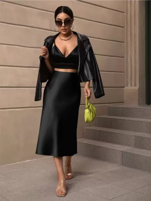 Elegant Fishtail Satin Mid Length Skirt in Skirts
