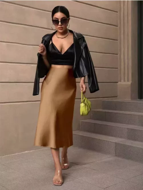 Elegant Fishtail Satin Mid Length Skirt in Skirts