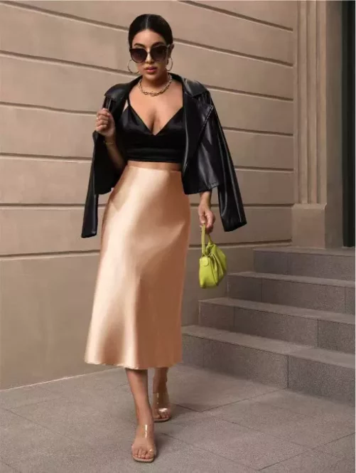 Elegant Fishtail Satin Mid Length Skirt in Skirts