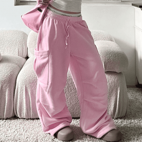 High Waist Drawstring With Pocket Sweatpants in Pants