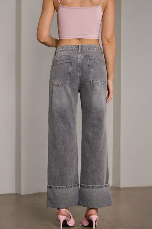 Vintage Stretch Straight High Waist Denim Pants in Pants
