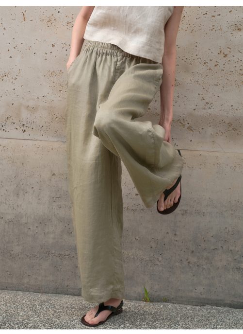 Old Money Loose Slimming Straight Leg Elastic Waist Pants in Pants