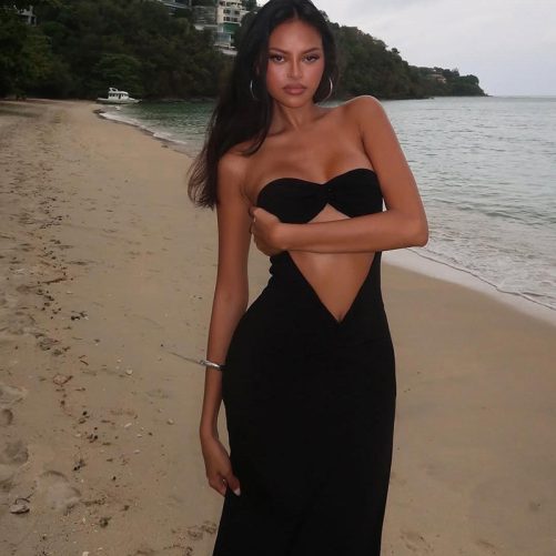 Sexy Backless Tube Top Hollow Out Cutout Slim Sheath Dress in Dresses