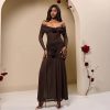 Sexy Off The Shoulder Pleated Floral Slim Fit Dress in Dresses